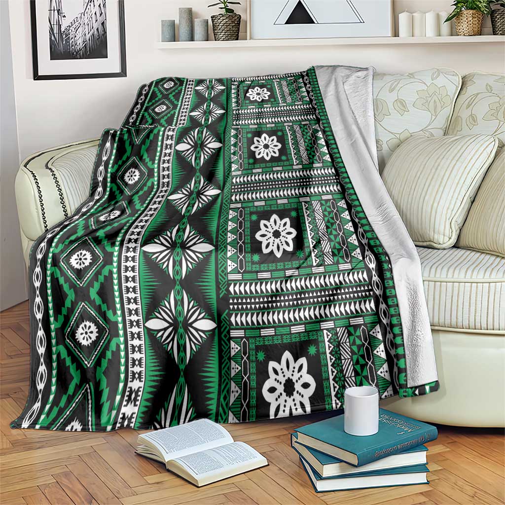 Fiji Masi Tapa Pattern Green Blanket LT01 Green - Polynesian Pride