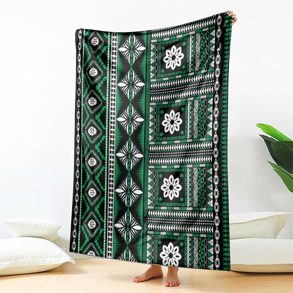 Fiji Masi Tapa Pattern Green Blanket LT01 - Polynesian Pride