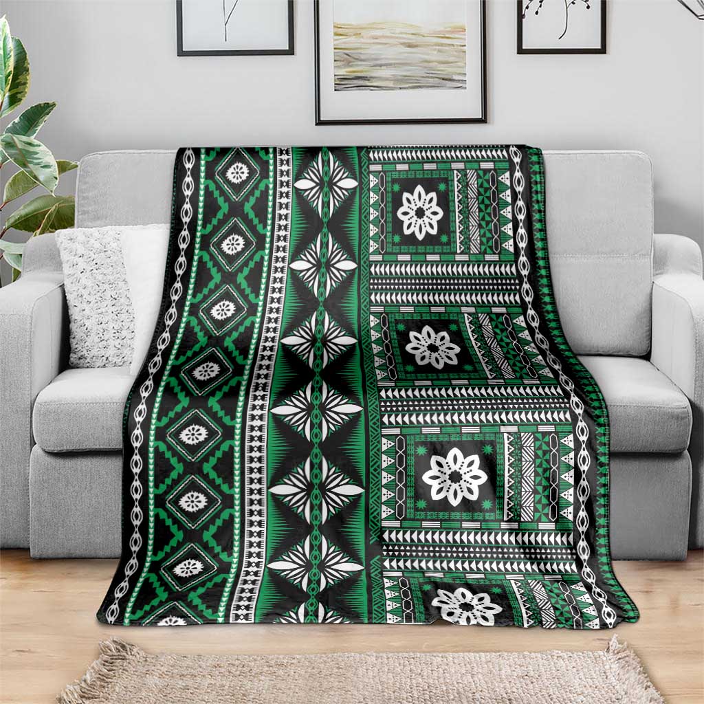 Fiji Masi Tapa Pattern Green Blanket LT01 - Polynesian Pride