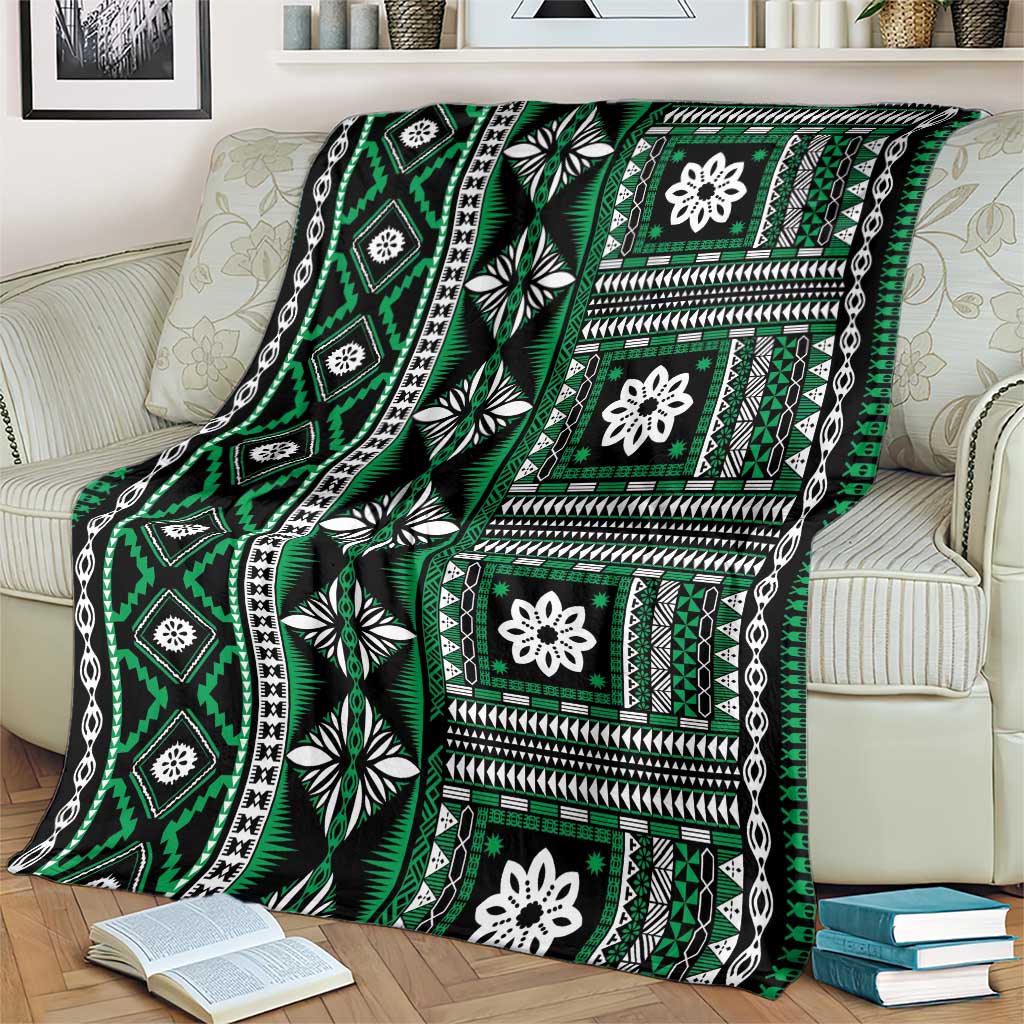 Fiji Masi Tapa Pattern Green Blanket LT01 - Polynesian Pride