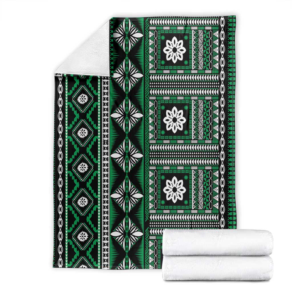 Fiji Masi Tapa Pattern Green Blanket LT01 - Polynesian Pride