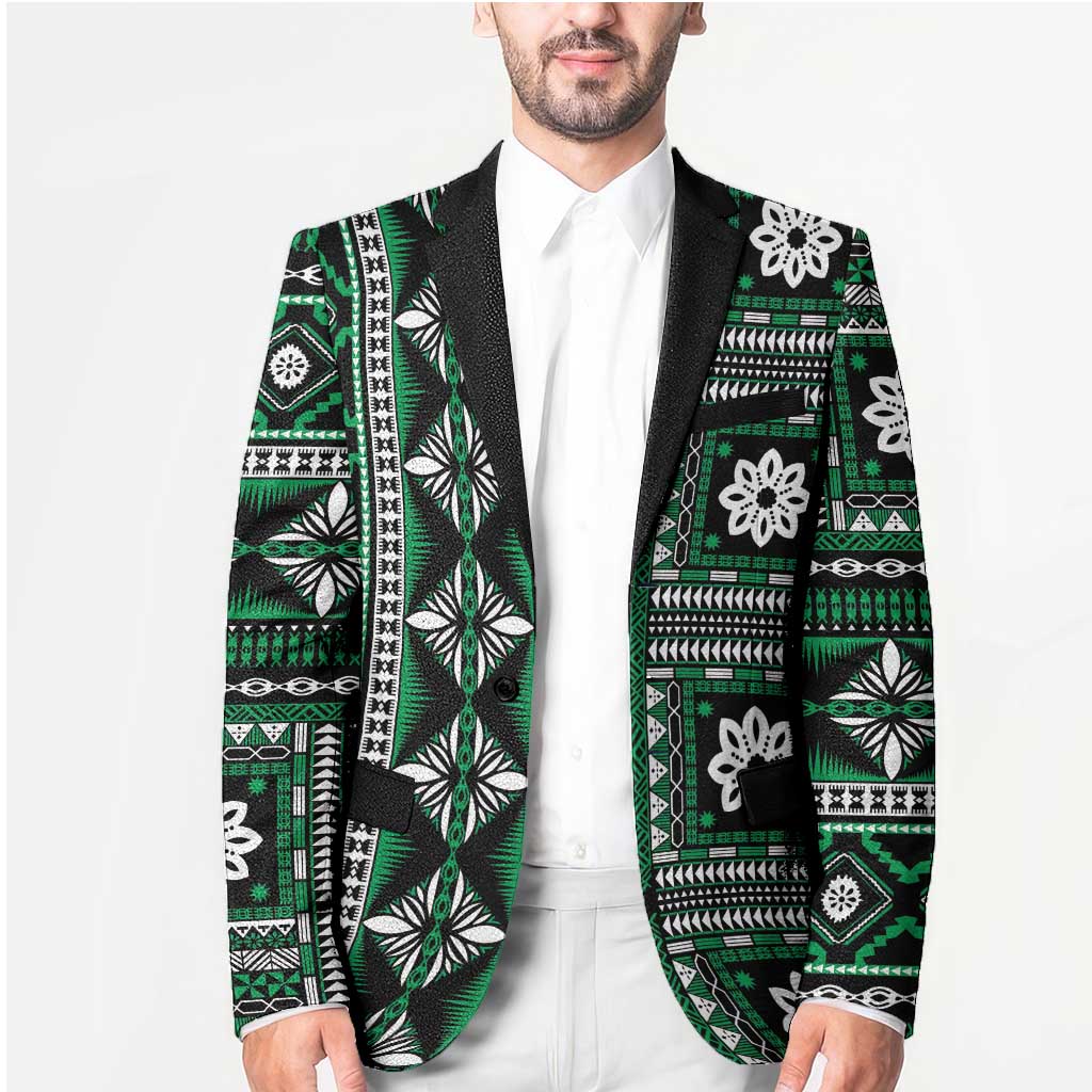Fiji Masi Tapa Pattern Green Blazer LT01 - Polynesian Pride