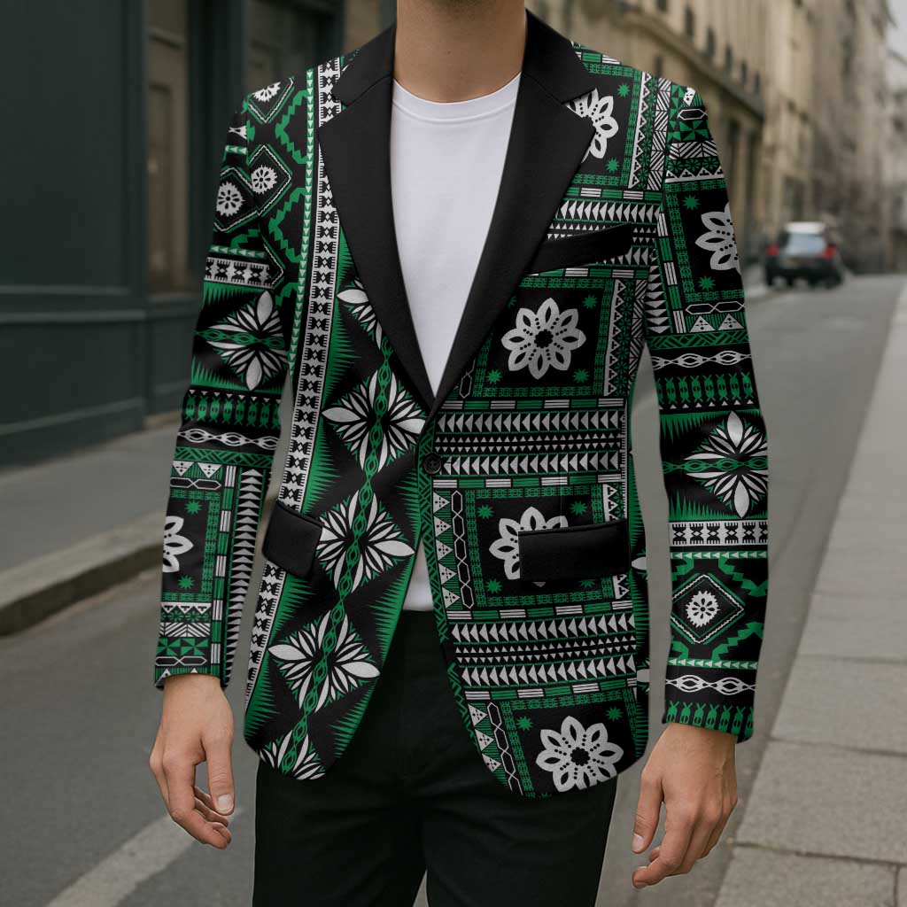 Fiji Masi Tapa Pattern Green Blazer LT01 - Polynesian Pride