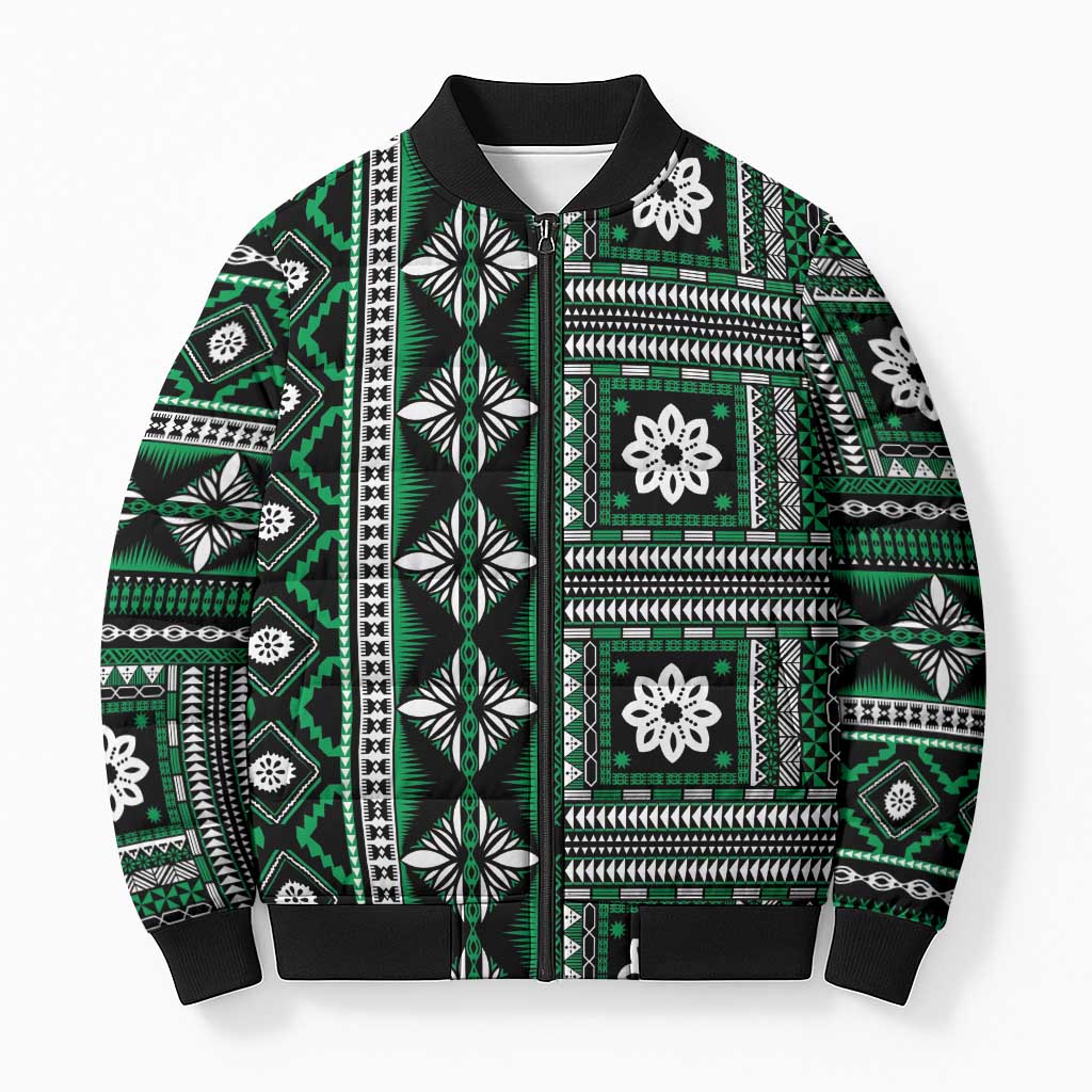 Fiji Masi Tapa Pattern Green Bomber Puffer Jacket LT01 Unisex Green - Polynesian Pride