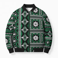 Fiji Masi Tapa Pattern Green Bomber Puffer Jacket LT01 Unisex Green - Polynesian Pride