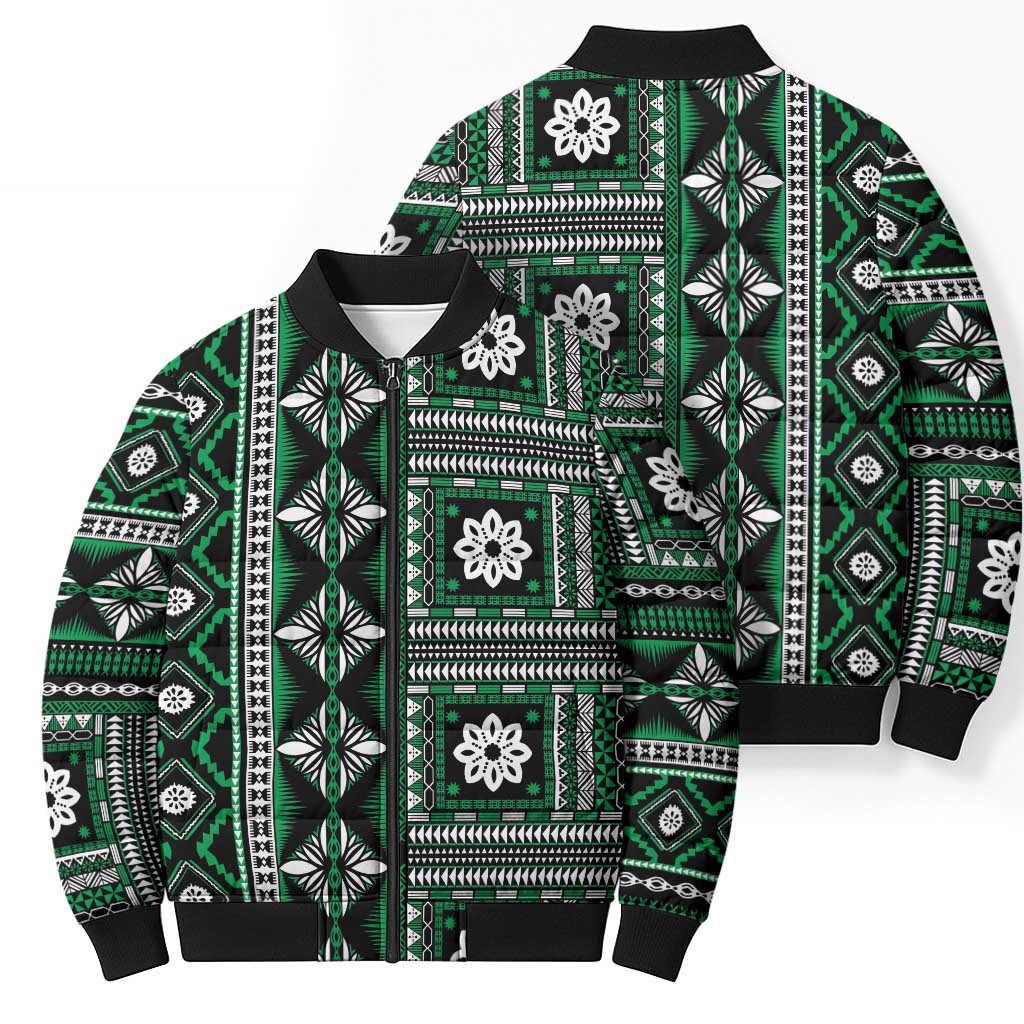 Fiji Masi Tapa Pattern Green Bomber Puffer Jacket LT01 - Polynesian Pride