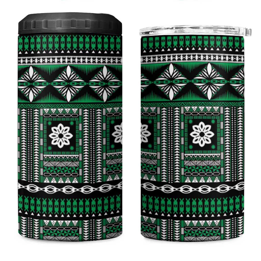 Fiji Masi Tapa Pattern Green 4 in 1 Can Cooler Tumbler LT01 One Size: 16 oz Green - Polynesian Pride