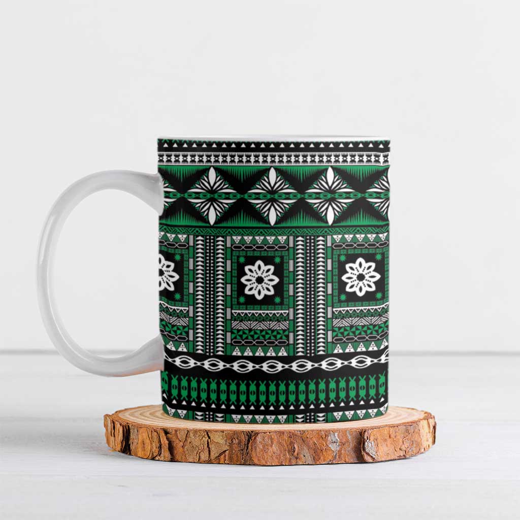 Fiji Masi Tapa Pattern Green Ceramic Mug LT01 Green - Polynesian Pride