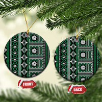 Fiji Masi Tapa Pattern Green Ceramic Ornament LT01 Circle Green - Polynesian Pride