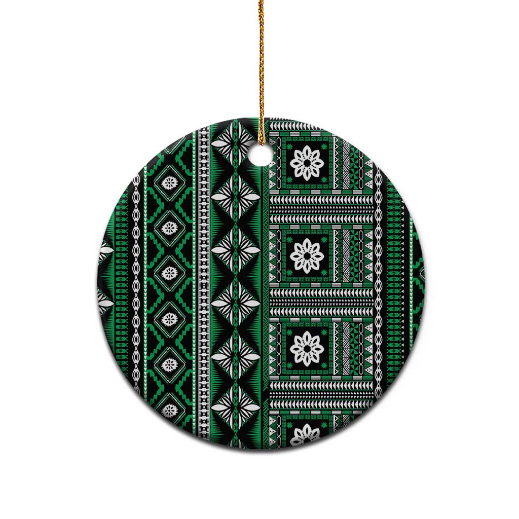 Fiji Masi Tapa Pattern Green Ceramic Ornament LT01 - Polynesian Pride