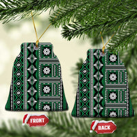 Fiji Masi Tapa Pattern Green Ceramic Ornament LT01 Bell Flake Green - Polynesian Pride