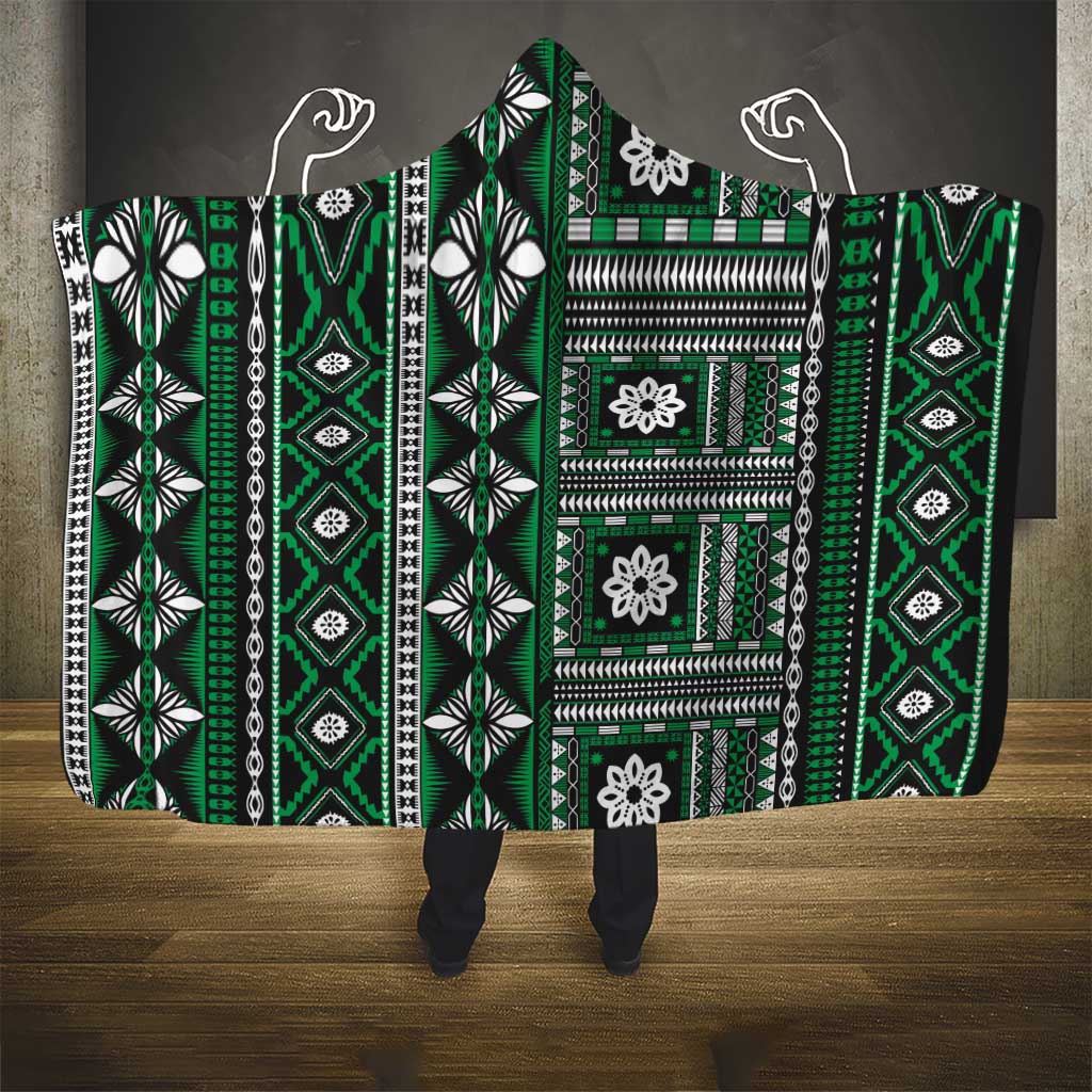 Fiji Masi Tapa Pattern Green Hooded Blanket LT01 - Polynesian Pride
