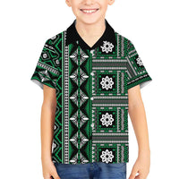 Fiji Masi Tapa Pattern Green Kid Hawaiian Shirt LT01 Kid Green - Polynesian Pride
