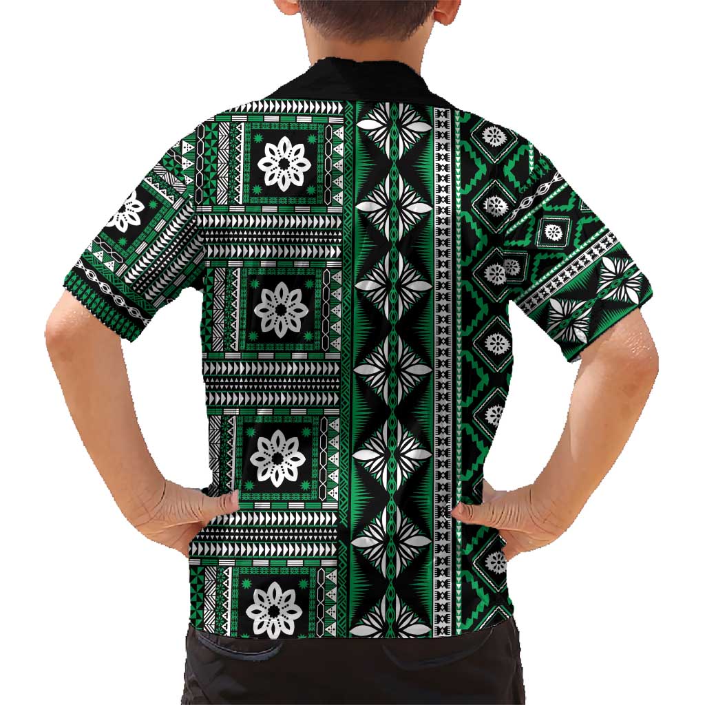 Fiji Masi Tapa Pattern Green Kid Hawaiian Shirt LT01 - Polynesian Pride