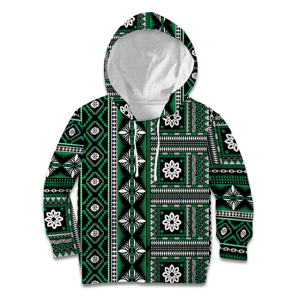 Fiji Masi Tapa Pattern Green Kid Hoodie LT01 Hoodie Green - Polynesian Pride