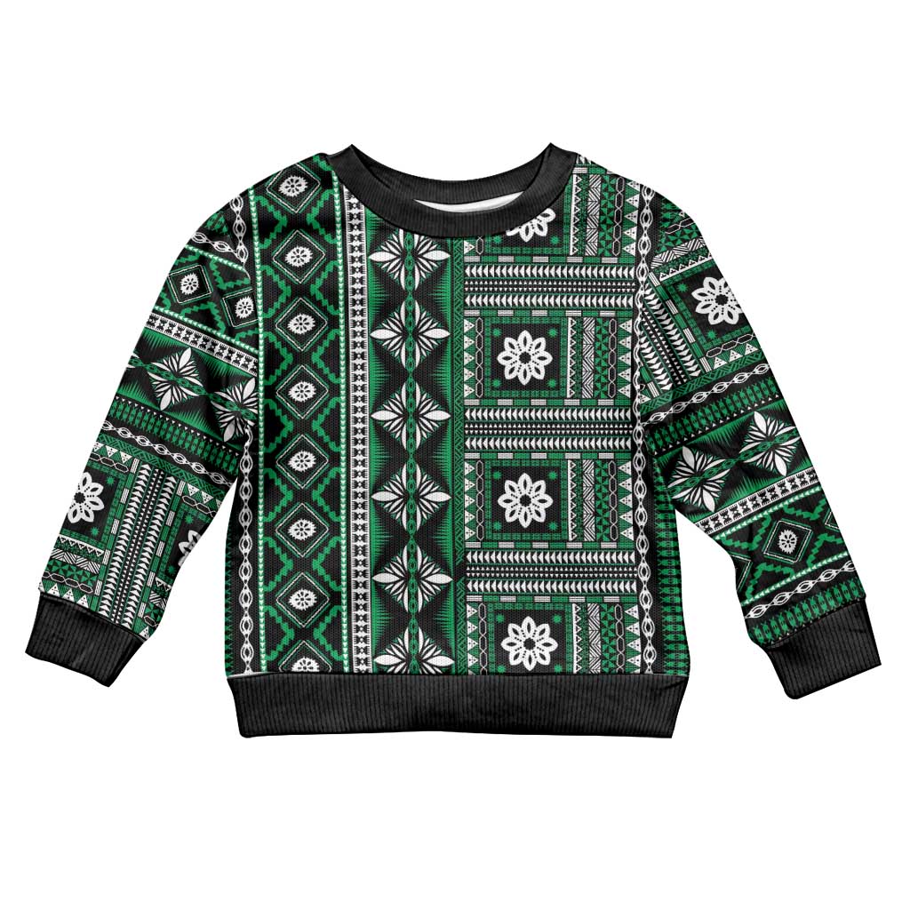 Fiji Masi Tapa Pattern Green Kid Ugly Christmas Sweater LT01 Kid Green - Polynesian Pride