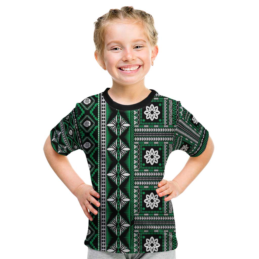 Fiji Masi Tapa Pattern Green Kid T Shirt LT01 Green - Polynesian Pride