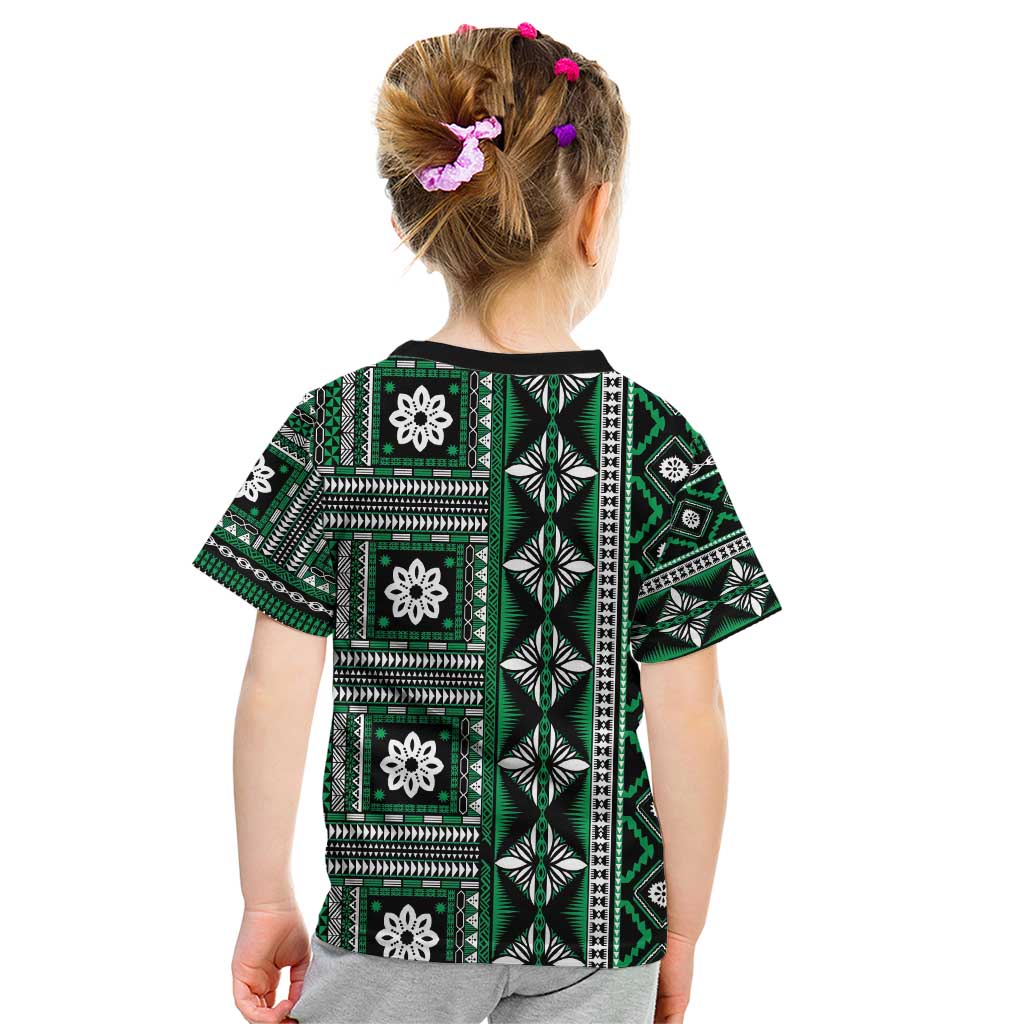 Fiji Masi Tapa Pattern Green Kid T Shirt LT01 - Polynesian Pride