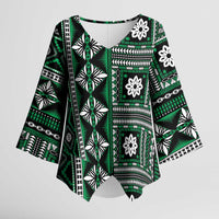 Fiji Masi Tapa Pattern Green Kimono Sleeve Blouse LT01 Female Green - Polynesian Pride