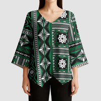 Fiji Masi Tapa Pattern Green Kimono Sleeve Blouse LT01 - Polynesian Pride