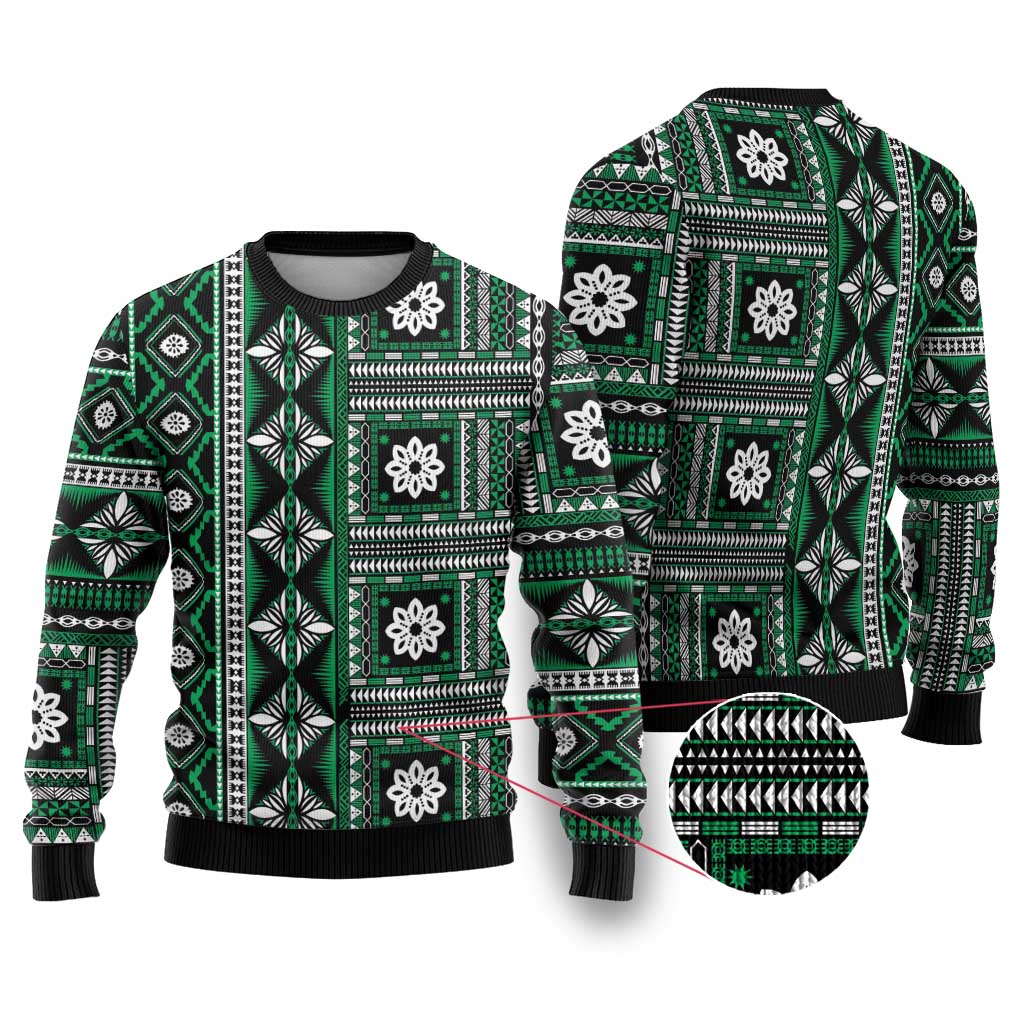 Fiji Masi Tapa Pattern Green Ugly Christmas Sweater LT01 Green - Polynesian Pride