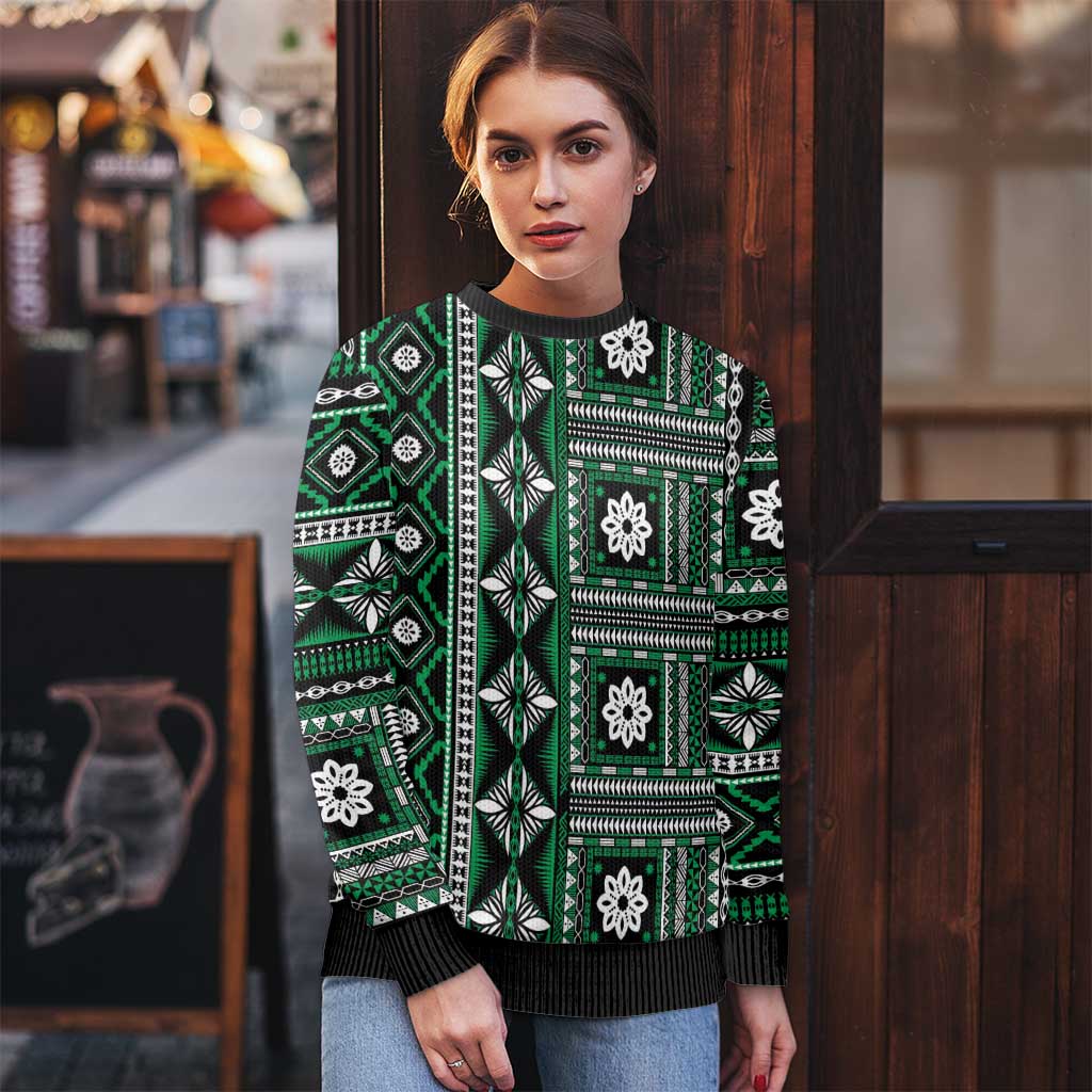 Fiji Masi Tapa Pattern Green Ugly Christmas Sweater LT01 - Polynesian Pride