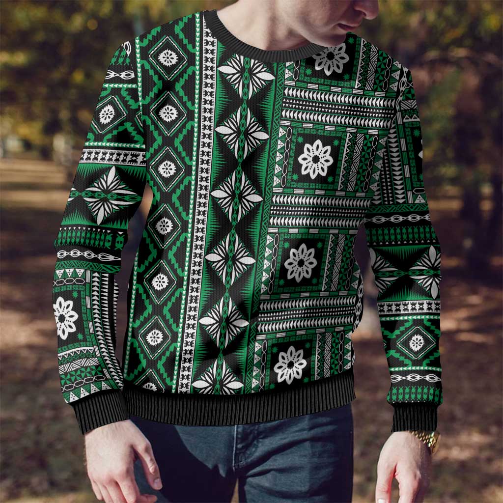 Fiji Masi Tapa Pattern Green Ugly Christmas Sweater LT01 - Polynesian Pride