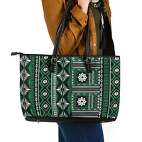 Fiji Masi Tapa Pattern Green Leather Tote Bag LT01 - Polynesian Pride