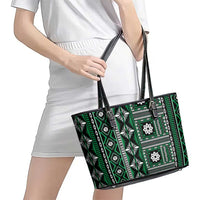Fiji Masi Tapa Pattern Green Leather Tote Bag LT01 - Polynesian Pride
