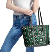 Fiji Masi Tapa Pattern Green Leather Tote Bag LT01 - Polynesian Pride