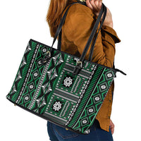 Fiji Masi Tapa Pattern Green Leather Tote Bag LT01 - Polynesian Pride