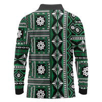 Fiji Masi Tapa Pattern Green Long Sleeve Polo Shirt LT01 - Polynesian Pride
