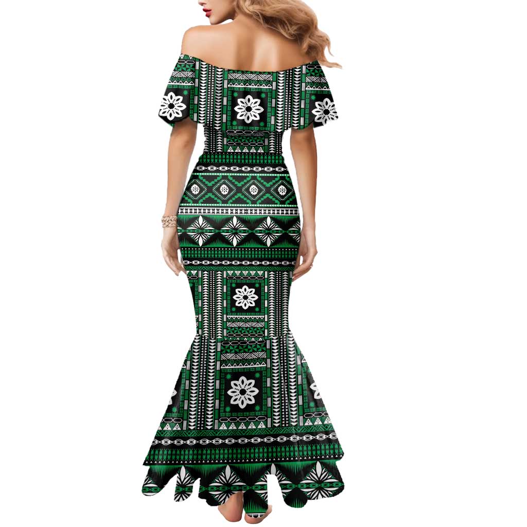 Fiji Masi Tapa Pattern Green Mermaid Dress LT01 - Polynesian Pride