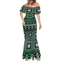 Fiji Masi Tapa Pattern Green Mermaid Dress LT01 - Polynesian Pride