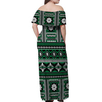 Fiji Masi Tapa Pattern Green Off Shoulder Maxi Dress LT01 - Polynesian Pride