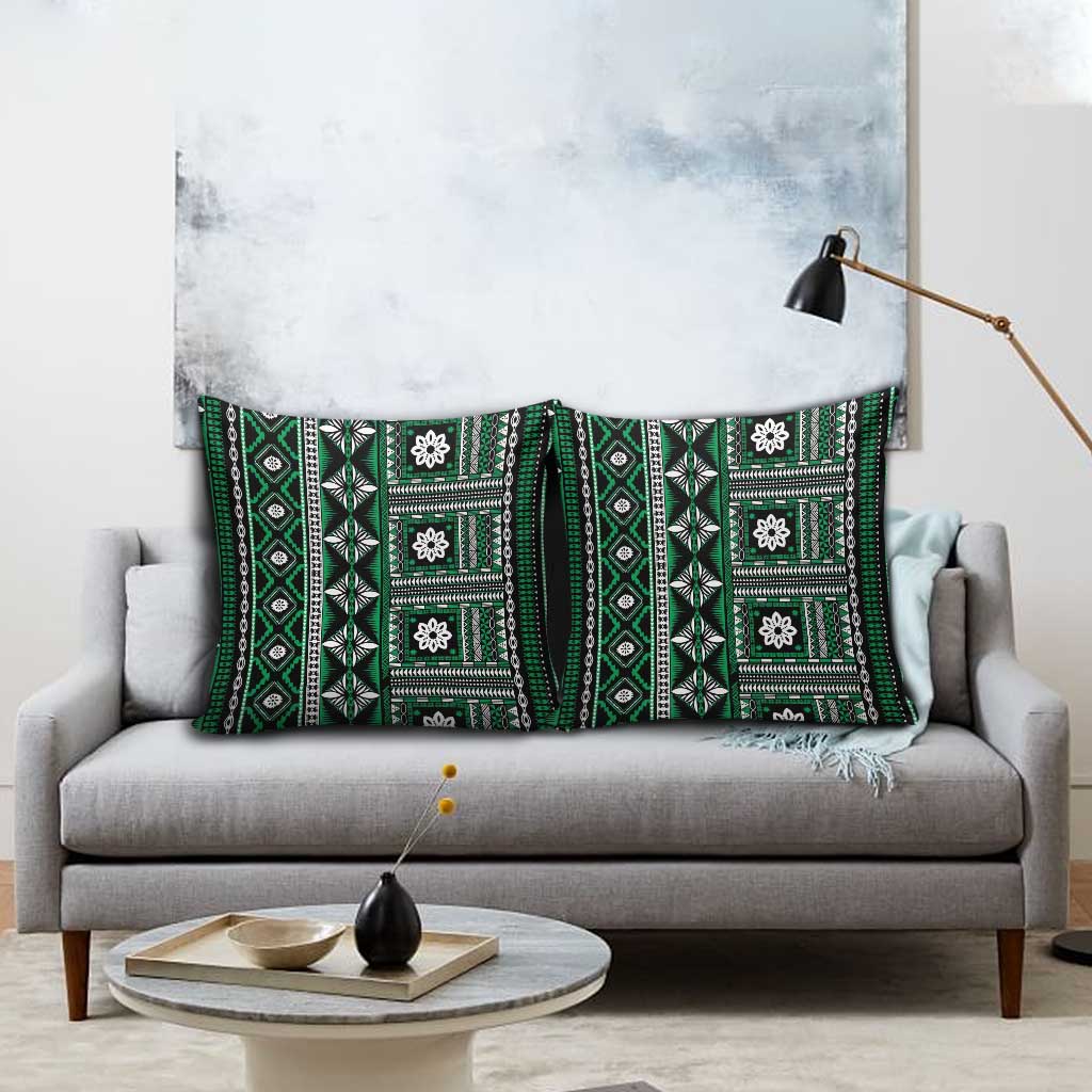 Fiji Masi Tapa Pattern Green Pillow Cover LT01 - Polynesian Pride