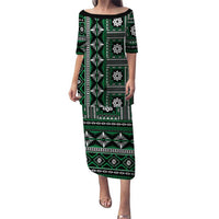 Fiji Masi Tapa Pattern Green Puletasi LT01 Long Dress Green - Polynesian Pride