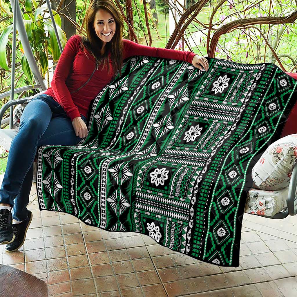 Fiji Masi Tapa Pattern Green Quilt LT01 - Polynesian Pride