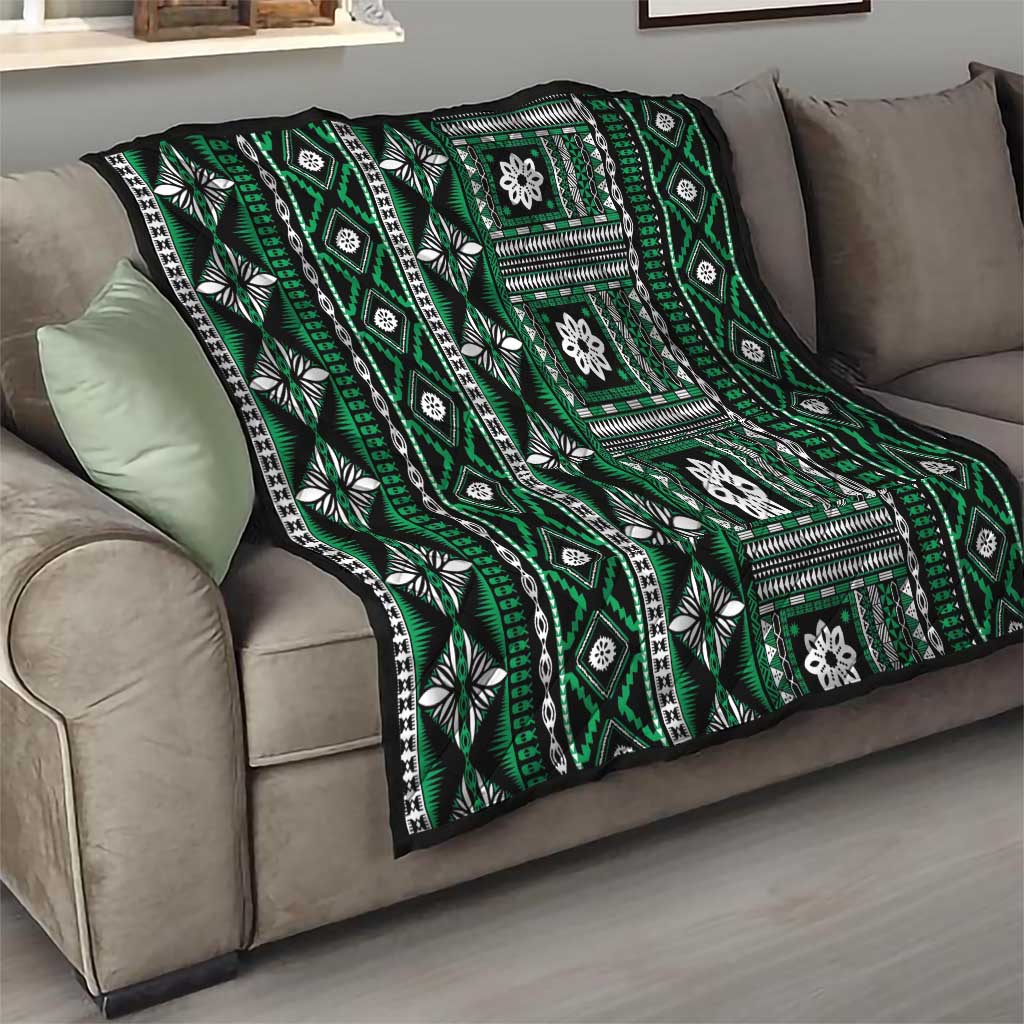 Fiji Masi Tapa Pattern Green Quilt LT01 - Polynesian Pride