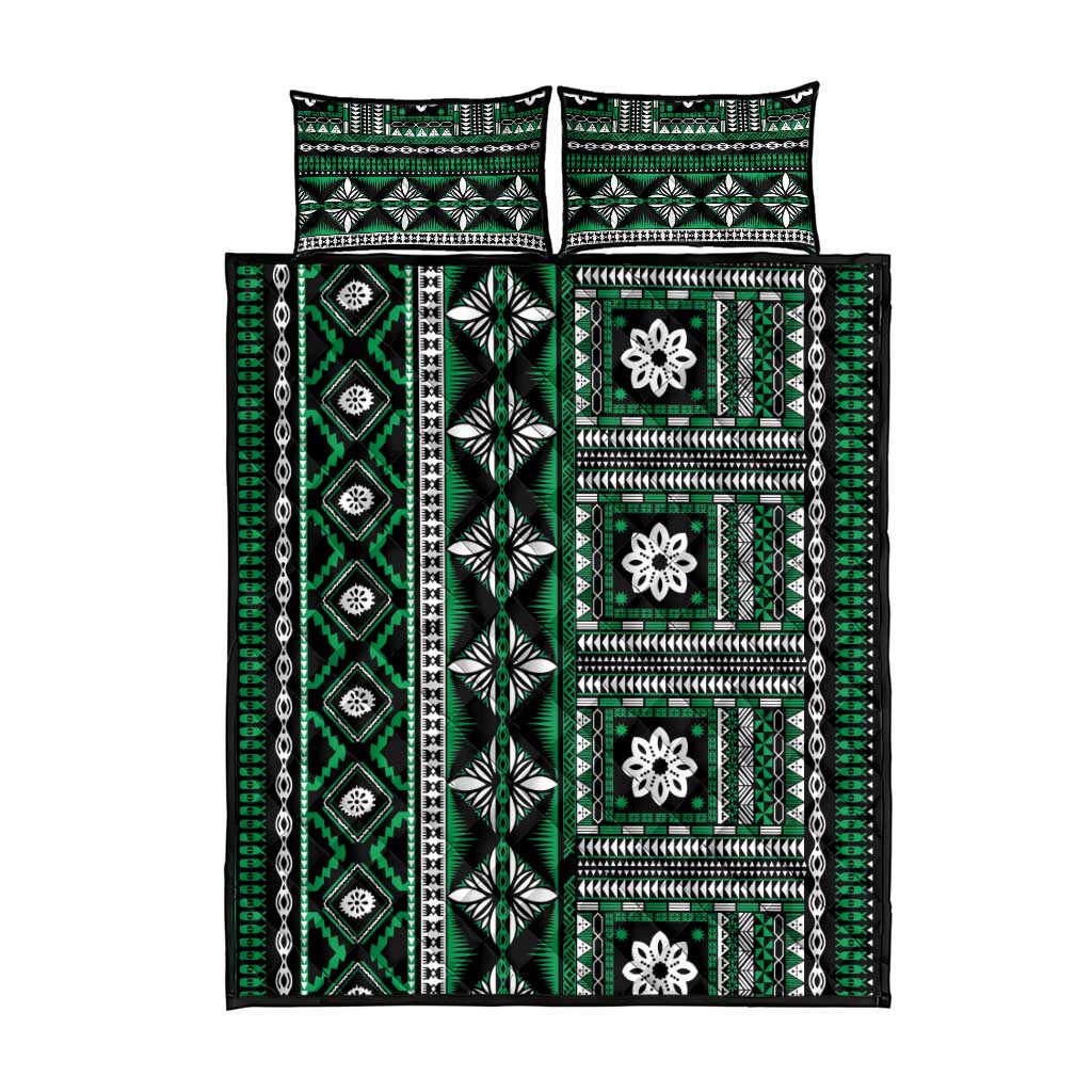 Fiji Masi Tapa Pattern Green Quilt Bed Set LT01 - Polynesian Pride