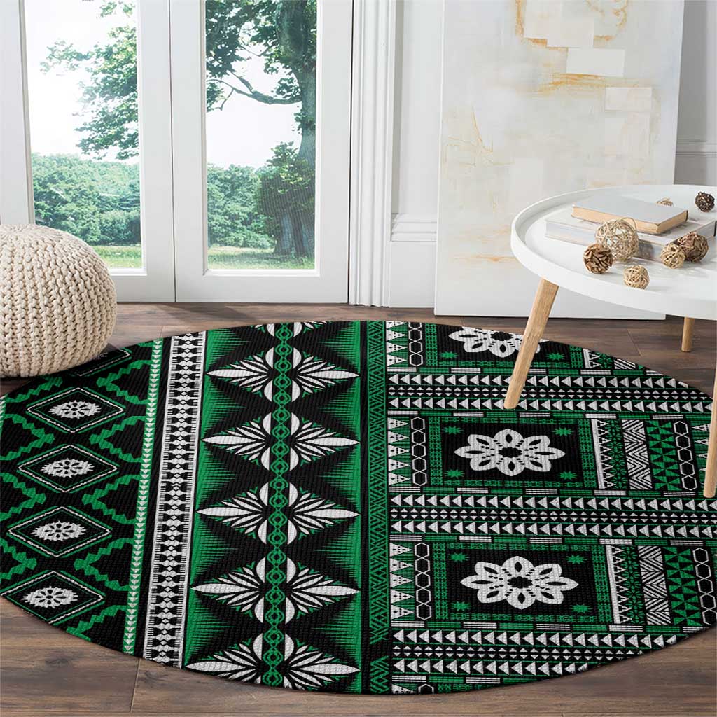 Fiji Masi Tapa Pattern Green Round Carpet LT01 - Polynesian Pride