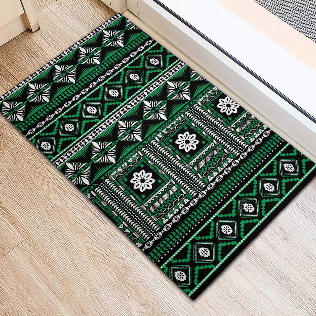 Fiji Masi Tapa Pattern Green Rubber Doormat LT01 - Polynesian Pride