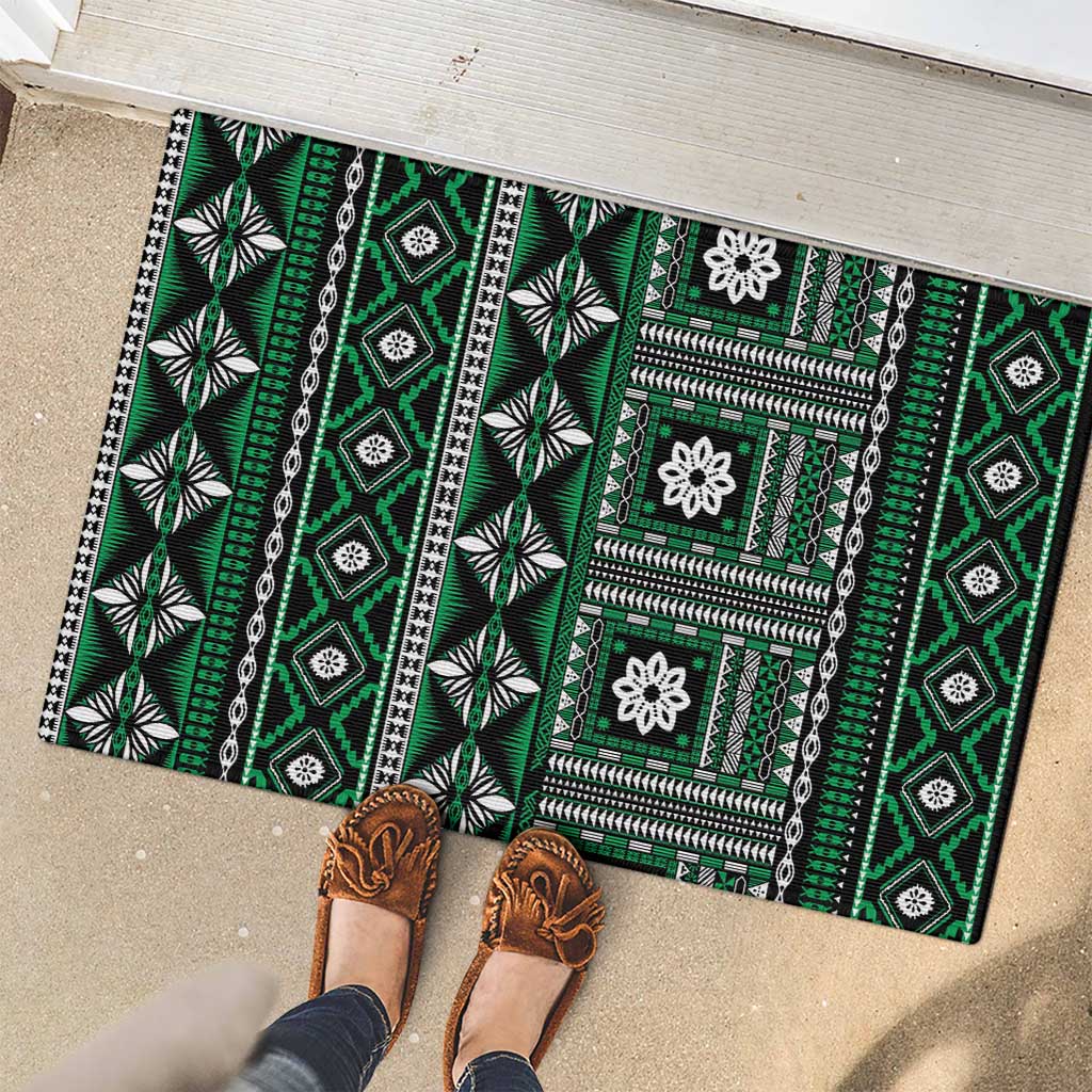 Fiji Masi Tapa Pattern Green Rubber Doormat LT01 - Polynesian Pride