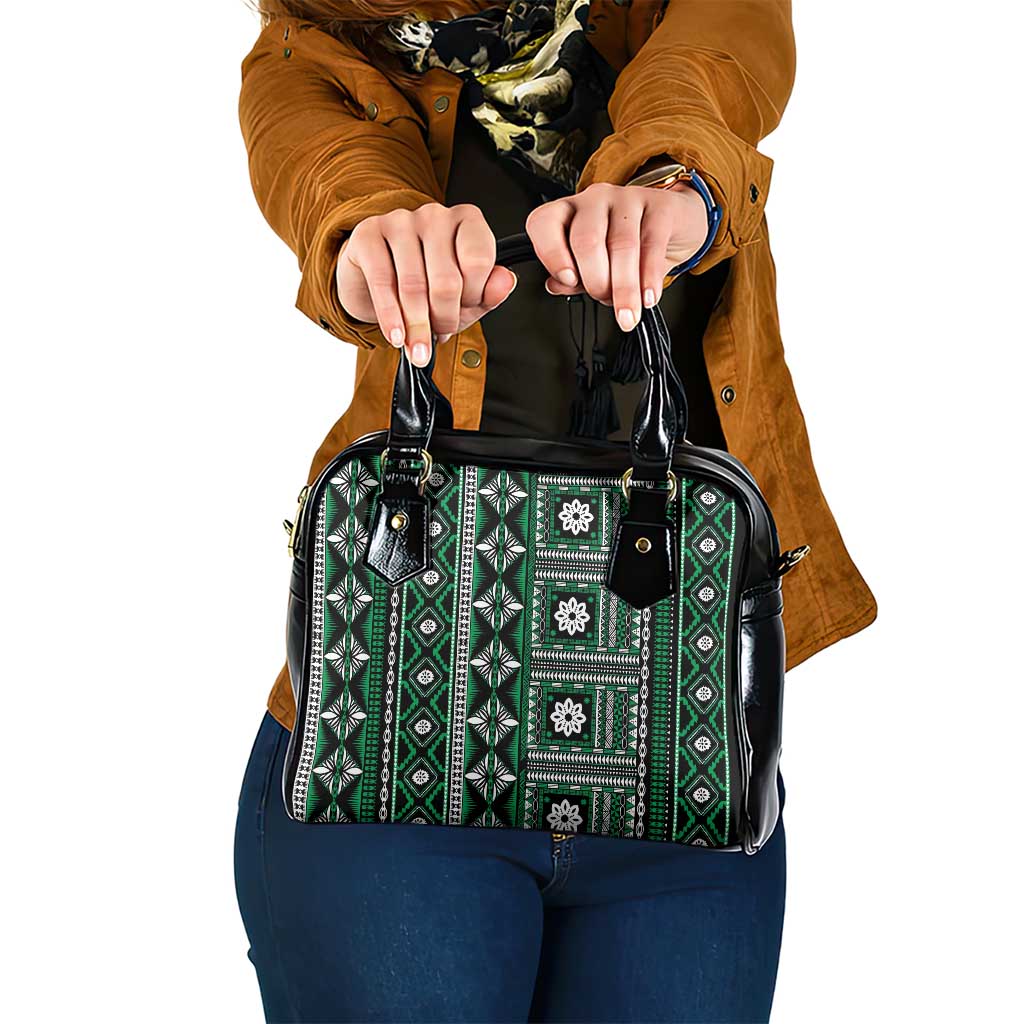 Fiji Masi Tapa Pattern Green Shoulder Handbag LT01 One Size Green - Polynesian Pride