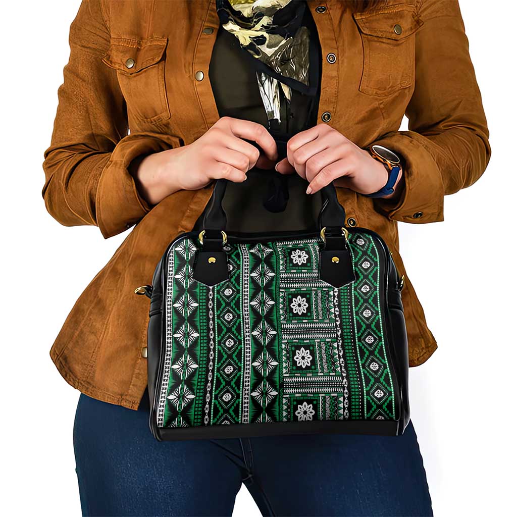 Fiji Masi Tapa Pattern Green Shoulder Handbag LT01 - Polynesian Pride