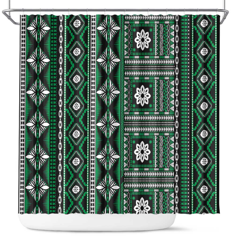 Fiji Masi Tapa Pattern Green Shower Curtain LT01 Green - Polynesian Pride