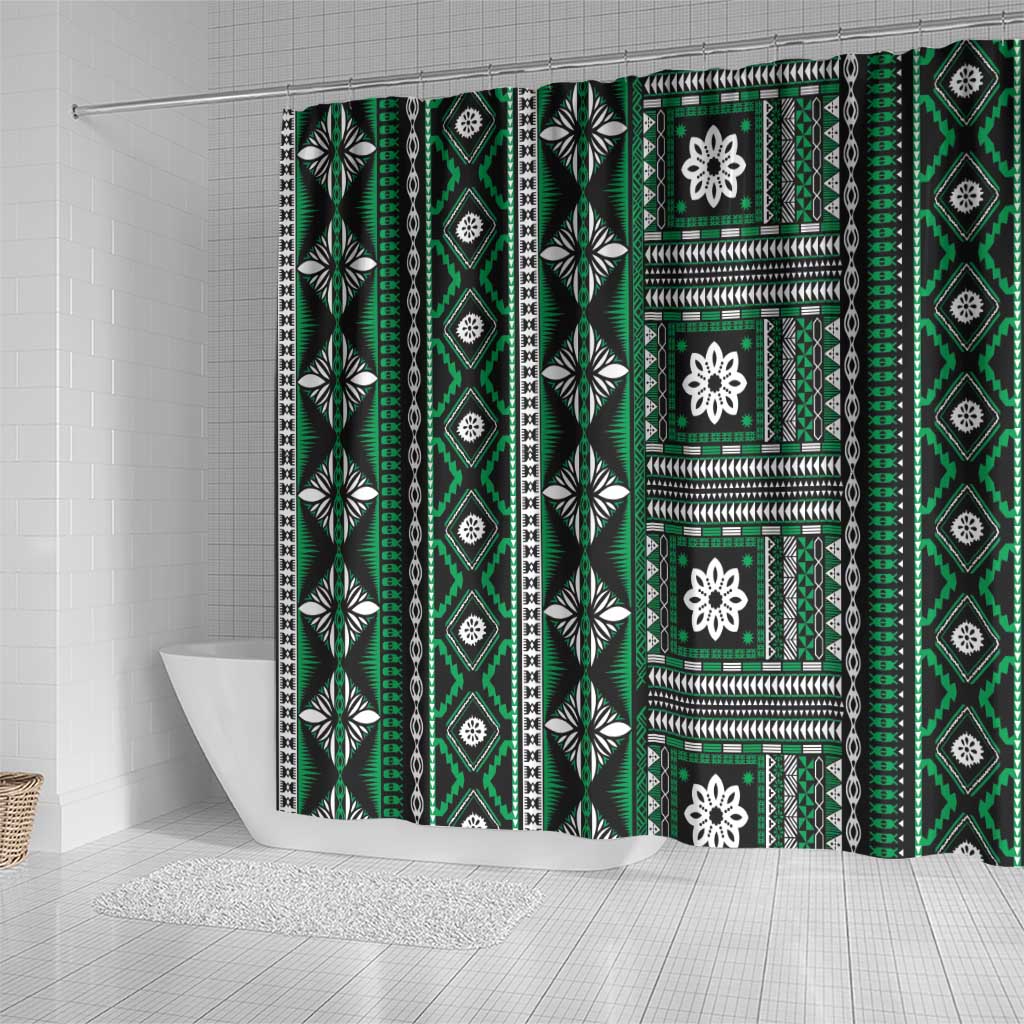 Fiji Masi Tapa Pattern Green Shower Curtain LT01 - Polynesian Pride