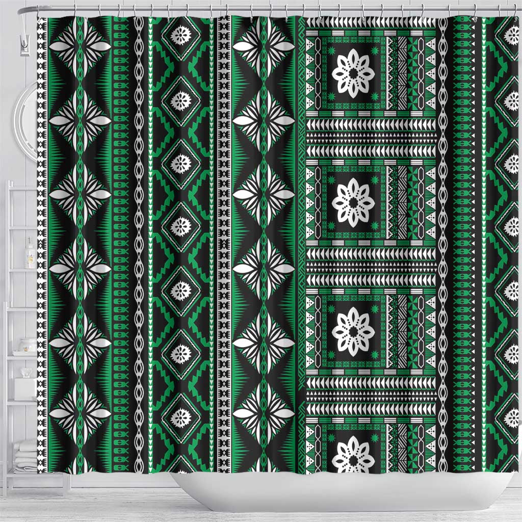 Fiji Masi Tapa Pattern Green Shower Curtain LT01 - Polynesian Pride