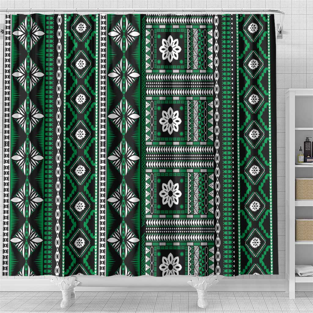 Fiji Masi Tapa Pattern Green Shower Curtain LT01 - Polynesian Pride