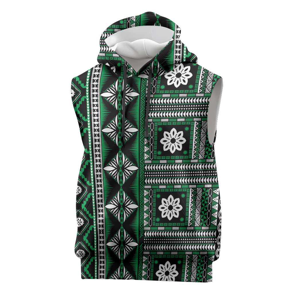 Fiji Masi Tapa Pattern Green Sleeveless Hoodie LT01 Green - Polynesian Pride